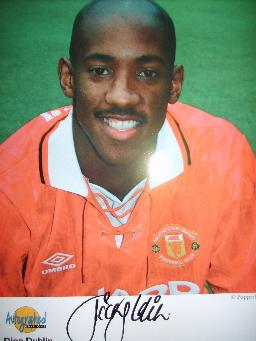 Dion Dublin in Manchester Utd colours signed