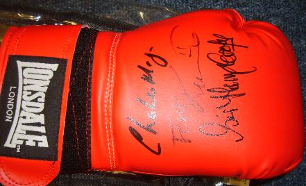 Boxing glove signed by Charlie Magri, Sir Henry Cooper & Frank Bruno