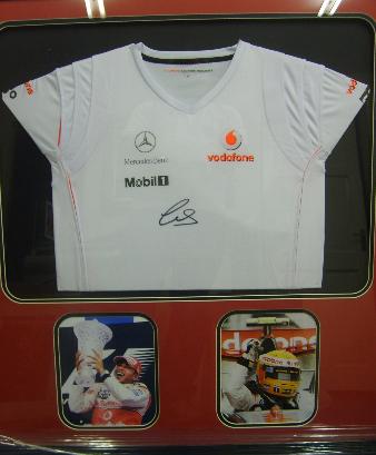 Lewis Hamilton signed shirt plus two photos framed