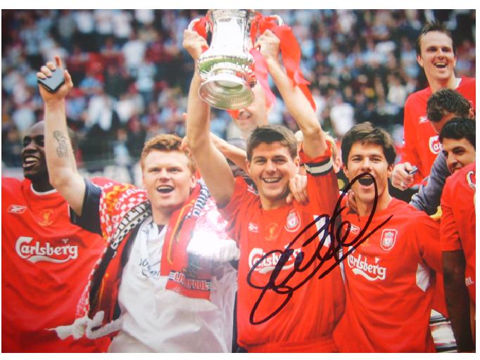 Steven Gerrard signed FA cup photo plus free programe from the game