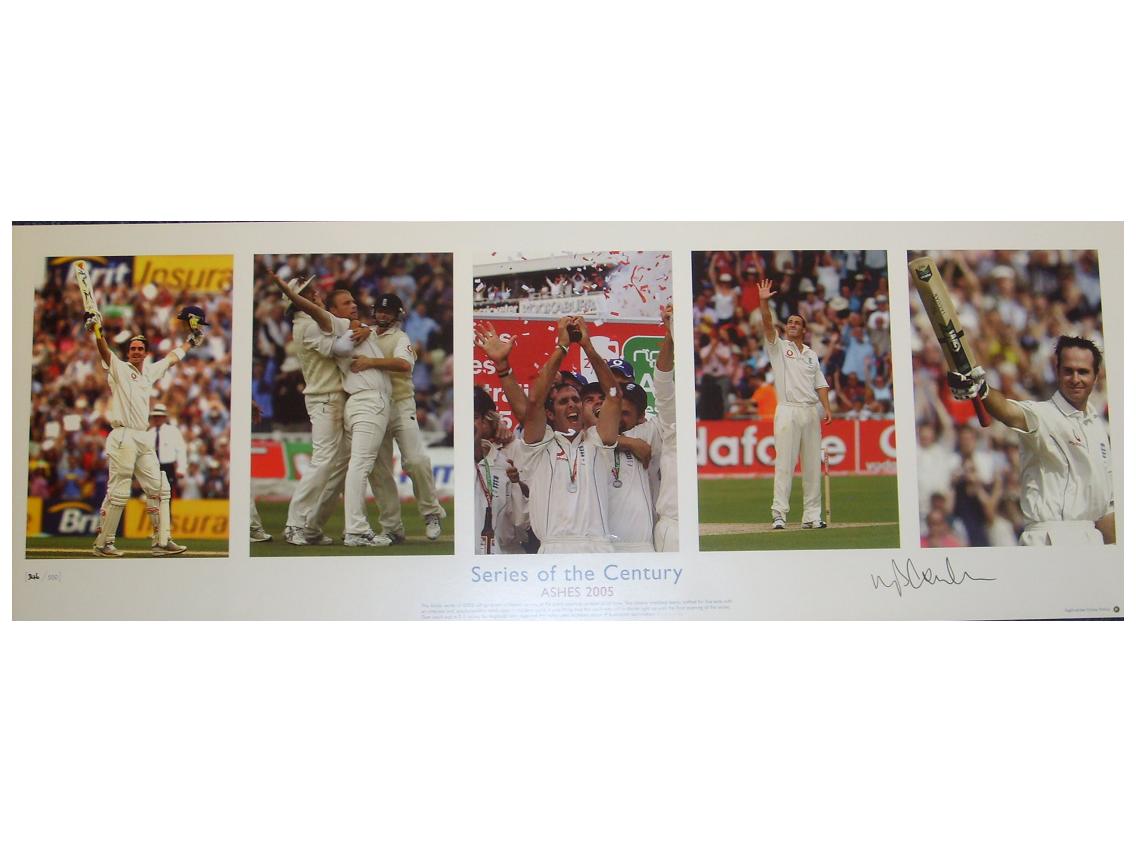Michael Vaughan signed 2005 Ashes montage of images
