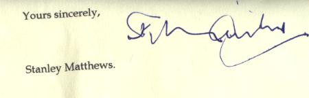 Stanley Mathews signature on letter