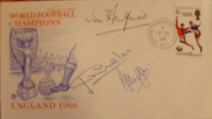 1966 first day cover signed by Jimmy Armfield, Alan Ball and Jack Charlton