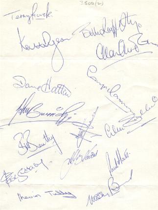 Blackpool signed team sheet 15 signatures from the 70's