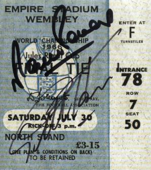 1966 World cup final  replica ticket signed by Geoff Hurst and Martin Peters