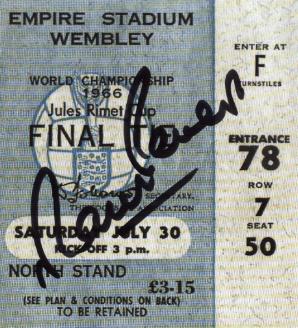 1966 World cup final replica ticket signed by Martin Peters 