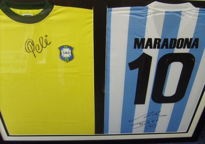 Pele & Maradona signed shirts framed