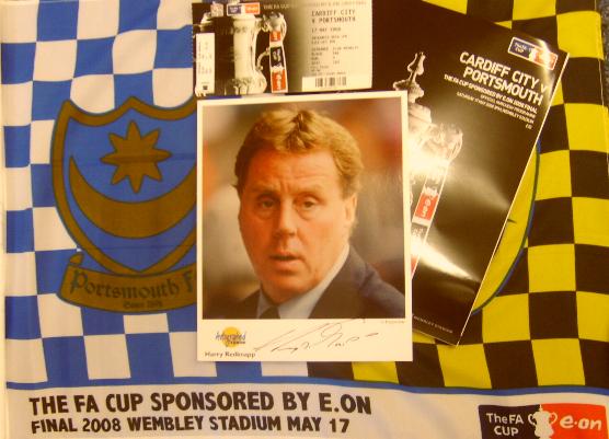 FA Cup final 2008 programe, ticket, flag and Harry Redknapp autograph