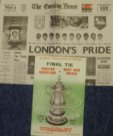 1964 replica FA cup programme and newspaper signed by Ken Brown