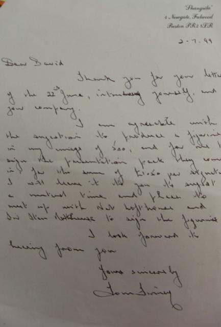 Tom Finney signed letter