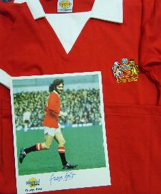 George Best signed photo with replica shirt