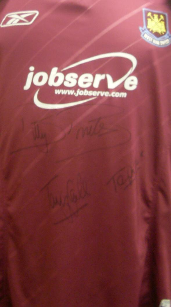 West Ham signed shirt signed by 3 legends