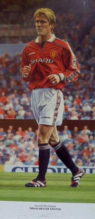 David Beckham actual signed Manchester Utd print