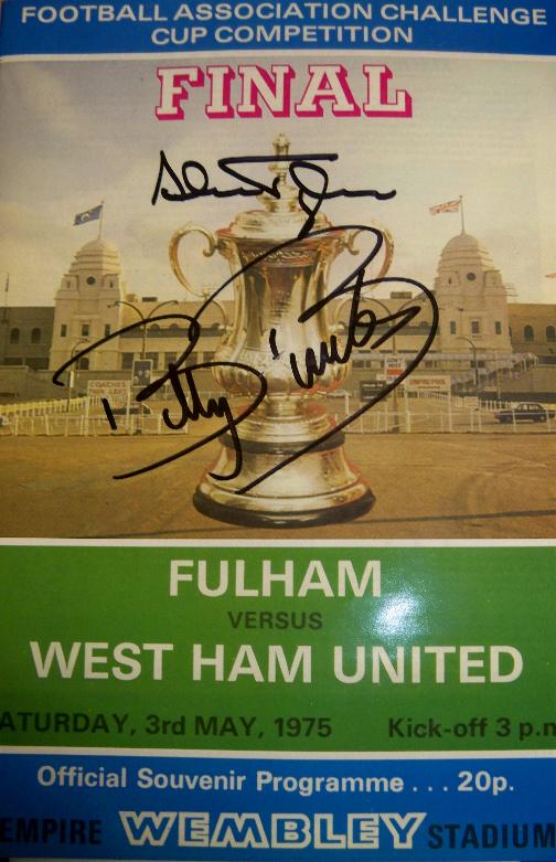 Replica 1975 FA Cup final programme signed by Alan Taylor and Billy Bonds