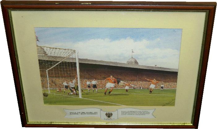 Blackpool v Bolton Wanderers 1953 FA Cup Final Print Signed by Stanley Matthews