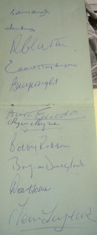 Reduced 1957 England signed autograph page including Busby Babes and last England appearance for Duncan Edwards very rare