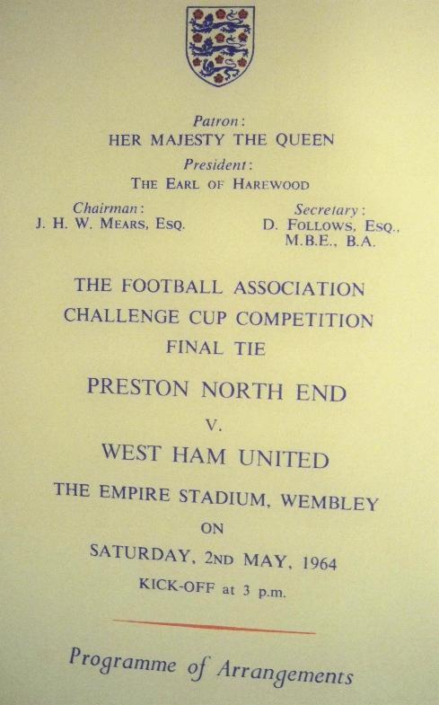 1964 replica FA cup  programme of arrangements signed by Ken Browne