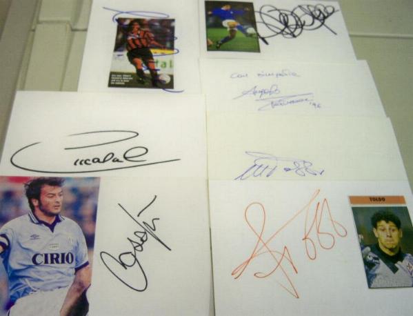 7 Italian Football legends autographs including Alessandro Del Piero Demetrio Albertini  Pierlugi Casiraghi  Angelo Peruzzie