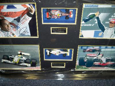 Jenson Button and Lewis Hamilton signed F1 presentation with replica cars