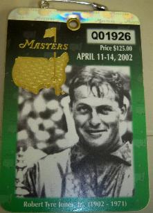 The 2002 Masters Tournament entry pass rare