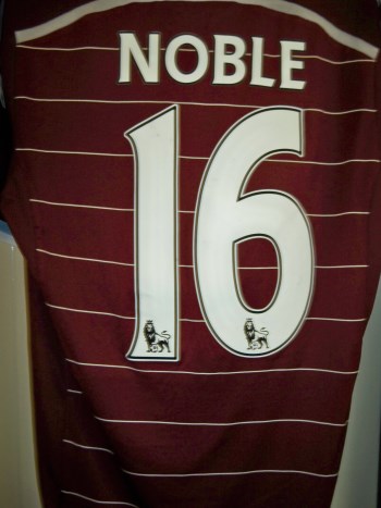 Mark Noble worn West Ham shirt signed with pics of Mark Noble signing