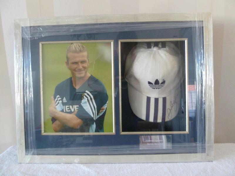 David Beckham signed baseball cap with photo presentation