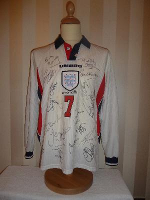 England 1998 replica shirt signed by the whole of the England squad including 
