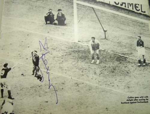 Bobby Collins scoring for Scotland V Switzerland signed action image AFTAL UACC