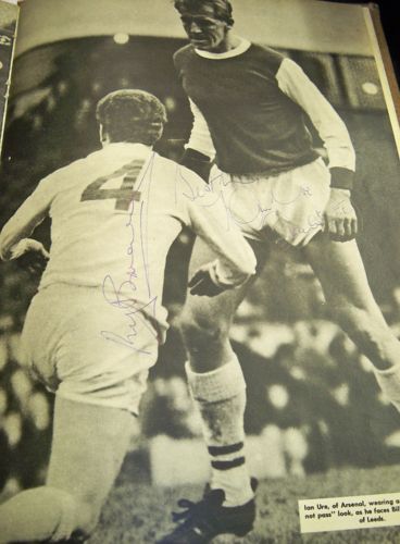 Billy Bremner and Ian Ure actual signed Leeds V Arsenal image AFTAL UACC