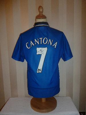 Eric Cantona Manchester Utd blue signed shirt