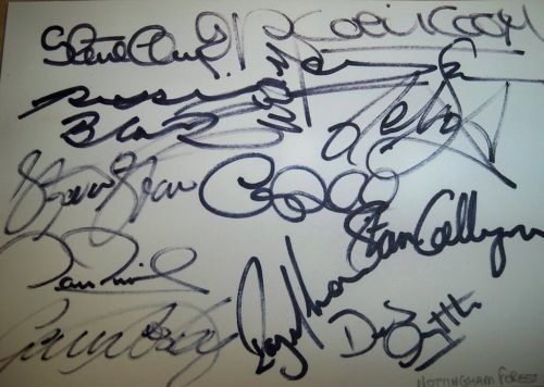 Nottingham Forest 1993/1994  card signed by 12  including Colin Cooper, Stan Collymore, Des Little, David Phillips & Stewart Pearce.