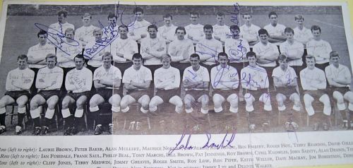Tottenham signed 1960's image including signatures of Laurie Brown,  Alan Mullery, Maurice Norman, Phil Beal, Cyril Knowles, Keith Weller, Jim Robertson, Derek Possee & John Sainty