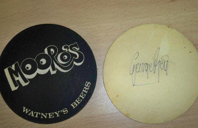 George Best signed beer Mat from Bobby Moore's pub/club