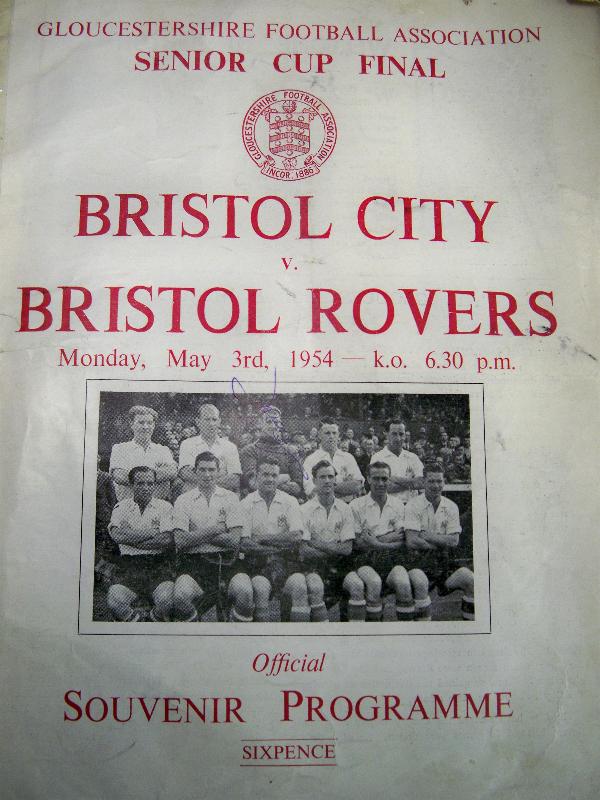 Bristol City v Bristol Rovers, Gloucester F A Senior Cup Final 1954 Programme signed by 2 players rare