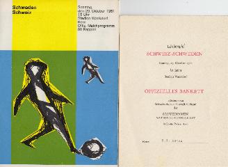 Ken Aston world Cup referee personally owned programe and dinner menu Sweden V Switzerland rare