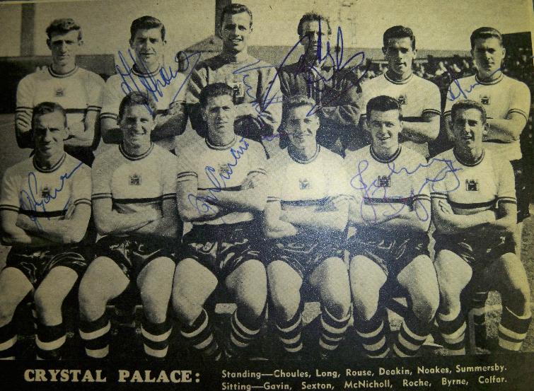 Crystal Palace 1950's signed by 7 magazine image rare Summersby Byrne aftal