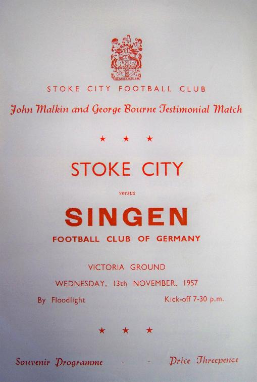 Stoke city FC versus Singen FC vintage programme 