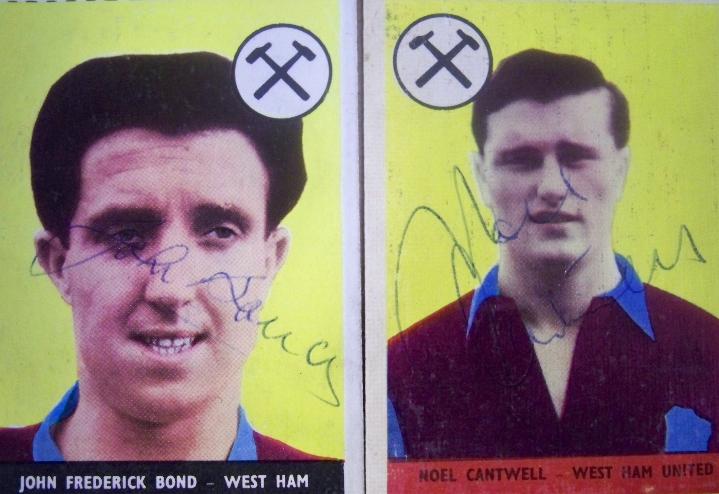 John Bond West Ham & Noel Cantwell West Ham signed AB& C collectable cards