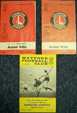 Watford Football Club vs Charlton and Charlton vs Aston Villa vinage programmes