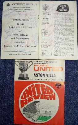 Manchester United vs Aston Villa and Fulham vs Manchester United signed Vintage programmes 