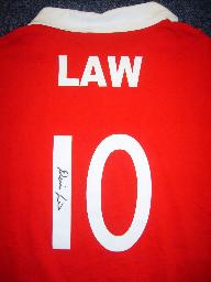 Dennis Law Manchester United legend signed shirt