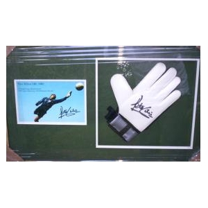 Peter Shilton signed glove and autograph card.