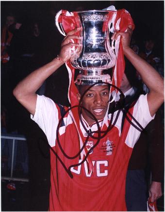 Ian Wright celebrates Arsenals FA Cup victory