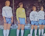 Bobby Moore, Gordon Banks, Alan Ball, Alan Mullery signed newspaper picture