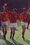 Bobby Moore Geoff Hurst & Martin Peters signed magazine picture