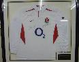 England Rugby shirt signed by Johnny Wilkinson, Sir Clive Woodwood and Martin Johnson