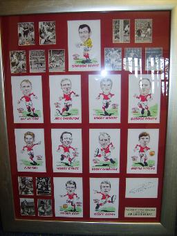 England 1966 characture pictures plus others and a signed card by Sir Geoff Hurst