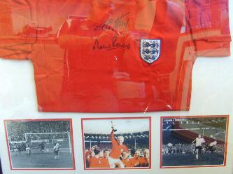 Free England 1966 Red replica shirt signed by Geoff Hurst and Martin Peters