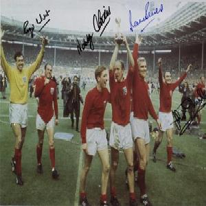 1966 World cup final signed by Martin Peters Roger Hunt Nobby Stiles and  Jack Charlton