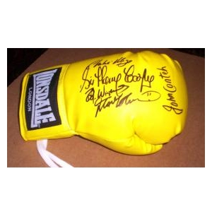 Boxing glove signed by the former World Champions Charlie Magri, Frank Bruno and John Conteh and the boxing legend Sir Henry Cooper.